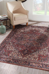 Karachi KAR-4 Burgundy Printed Area Rug with Non-Slip Backing – 100% Polyester Indoor Rug